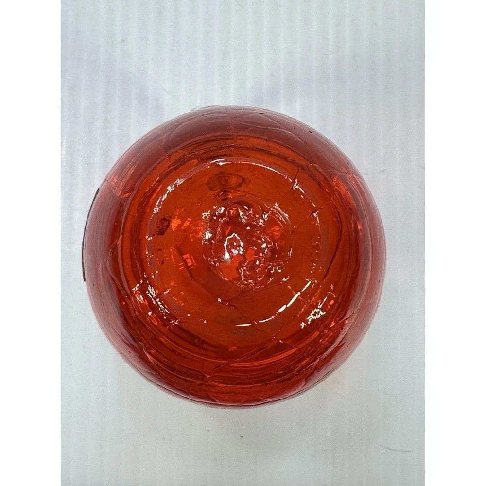 Vintage Handcrafted Pilgrim Orange Crackle Glass Clear Handle Mini Pitcher